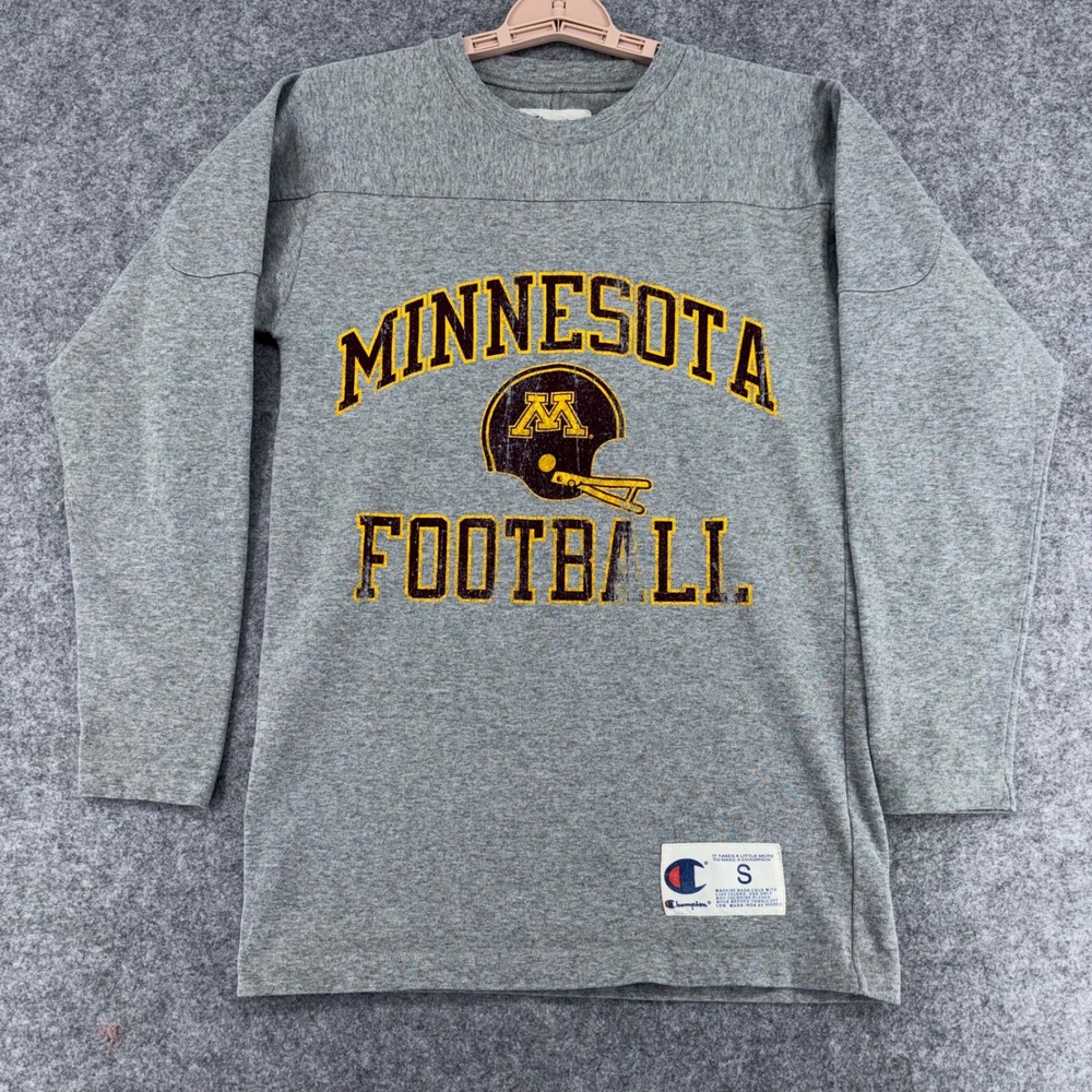Vintage Champion Minnesota Golden Gophers Football Long Sleeve Shirt Gray Small